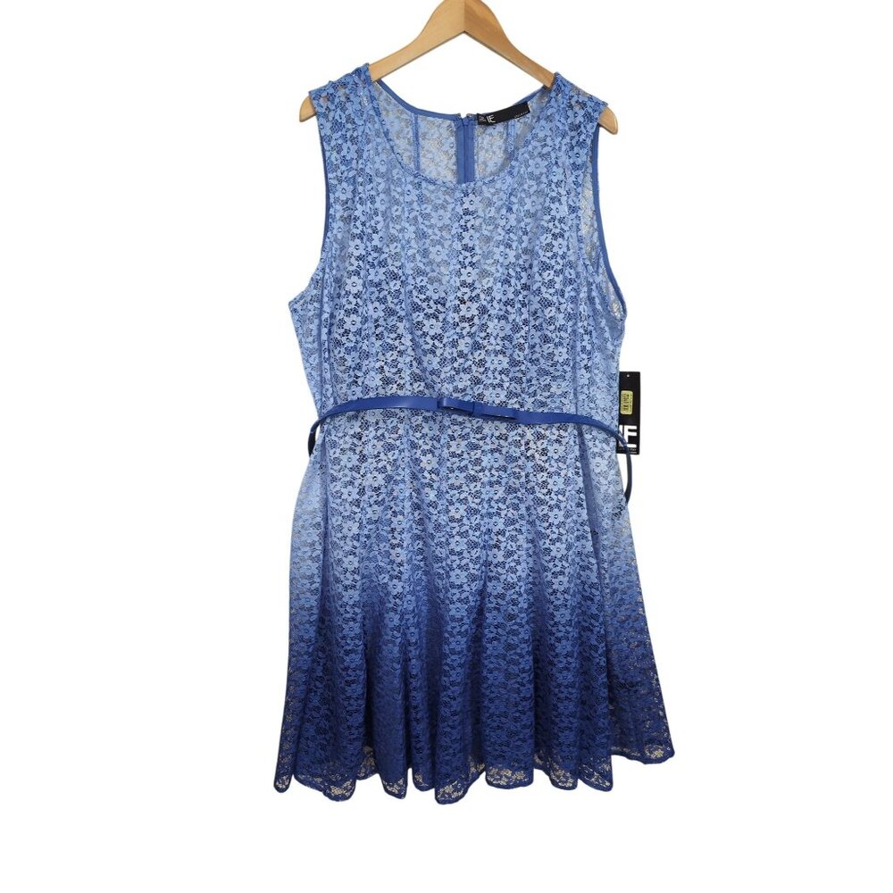 Leslie Fay Fit & Flare Lace Overlay Dress Womens 24W Blue Ombre Event Date Party